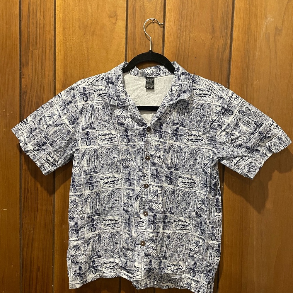 Casual Navy Patterned Button-Down Shirt